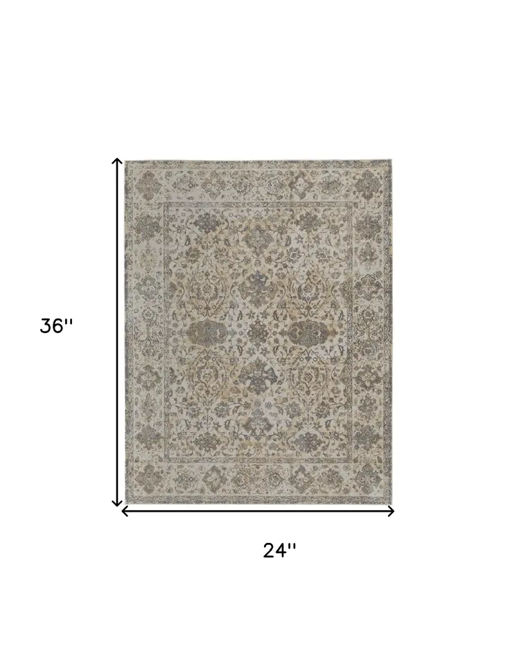 2' X 3' Ivory Tan And Gray Power Loom Area Rug