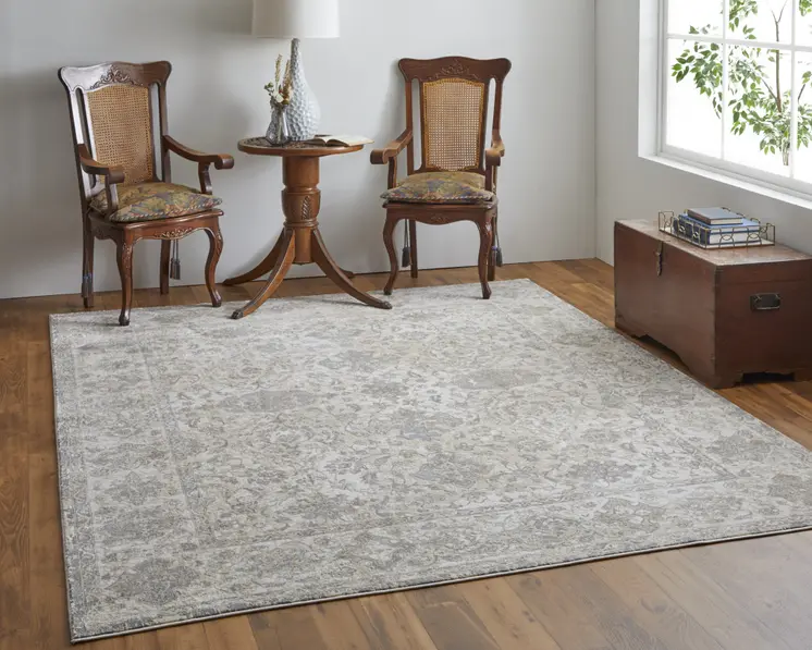 2' X 3' Ivory Tan And Gray Power Loom Area Rug