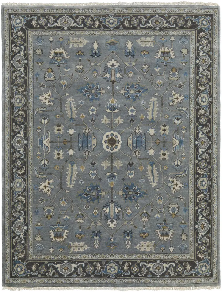 2' X 3' Gray and Ivory Wool Floral Hand Knotted Area Rug