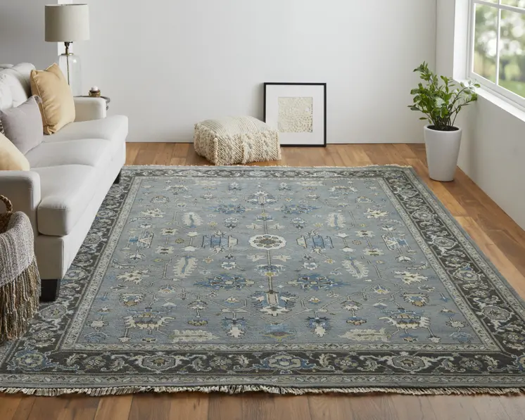 2' X 3' Gray and Ivory Wool Floral Hand Knotted Area Rug