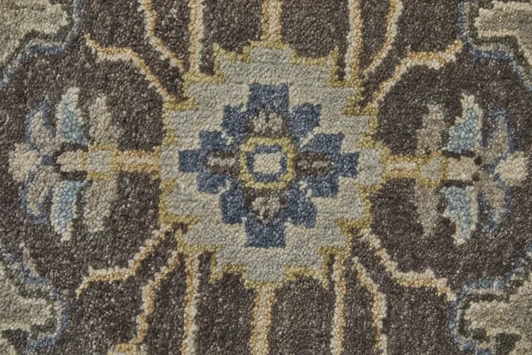 2' X 3' Gray Taupe And Blue Wool Floral Hand Knotted Stain Resistant Area Rug