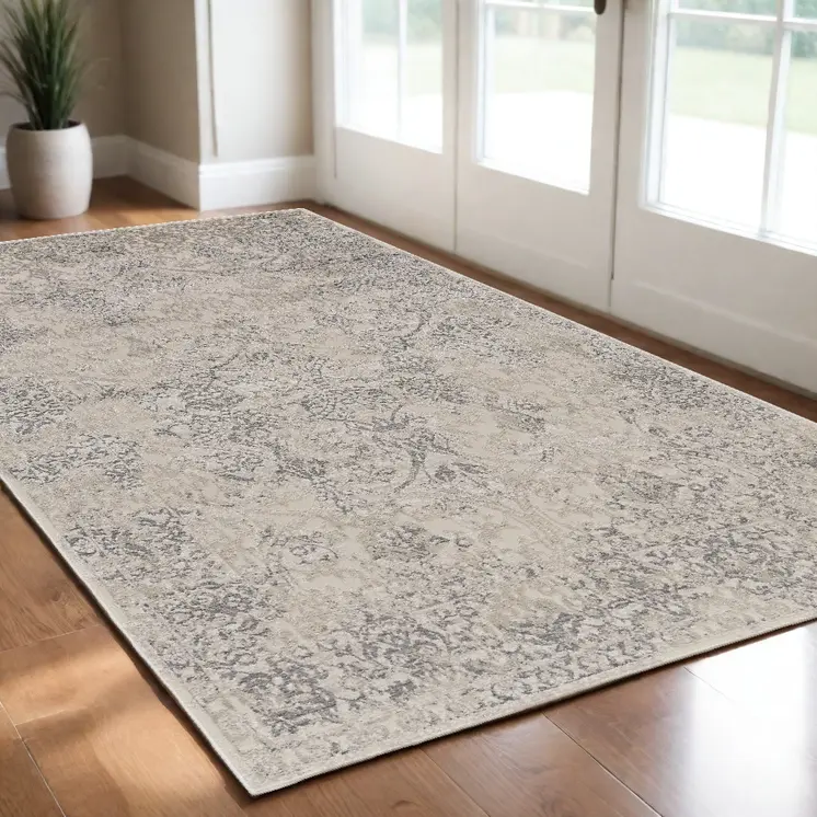 2' X 3' Ivory Gray And Black Abstract Stain Resistant Area Rug
