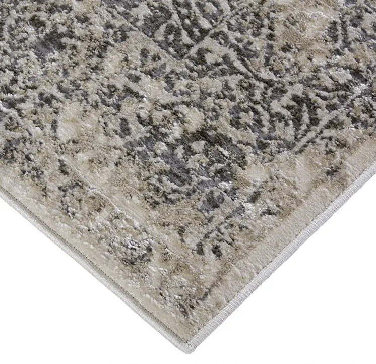 2' X 3' Ivory Gray And Black Abstract Stain Resistant Area Rug
