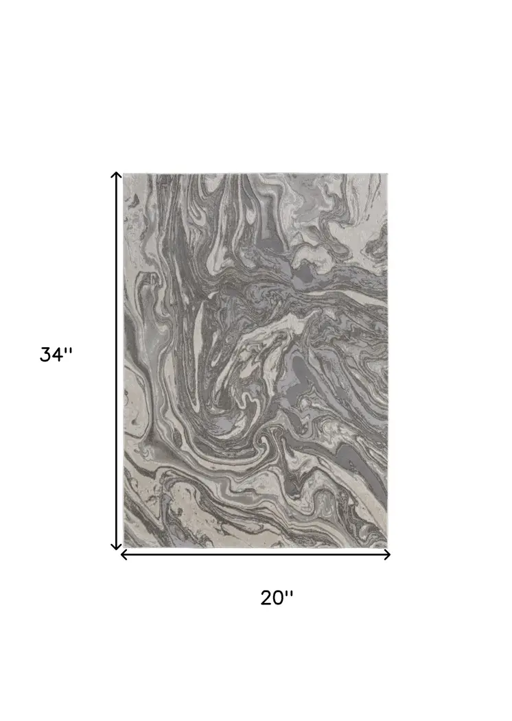 2' X 3' Gray Ivory And Silver Abstract Stain Resistant Area Rug