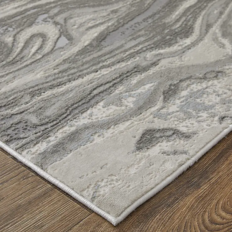 2' X 3' Gray Ivory And Silver Abstract Stain Resistant Area Rug