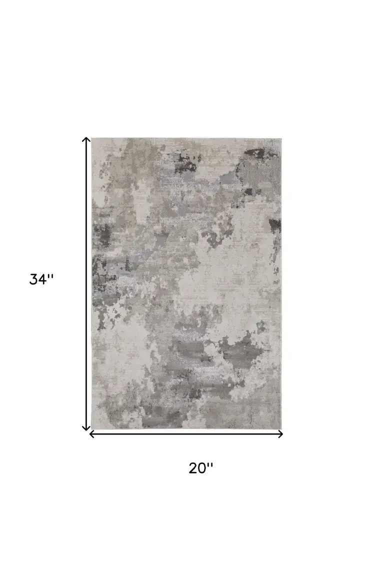 2' X 3' Ivory And Gray Abstract Stain Resistant Area Rug