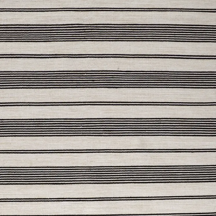 2' X 3' Black And White Striped Dhurrie Hand Woven Stain Resistant Area Rug