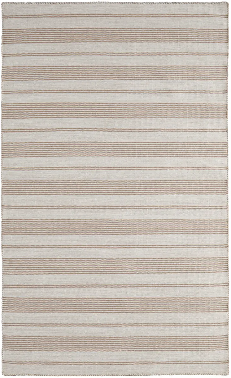 2' X 3' Ivory And Taupe Striped Dhurrie Hand Woven Stain Resistant Area Rug