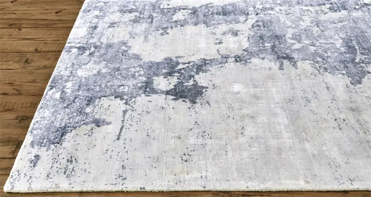 2' X 3' Blue Gray And Ivory Abstract Hand Woven Area Rug