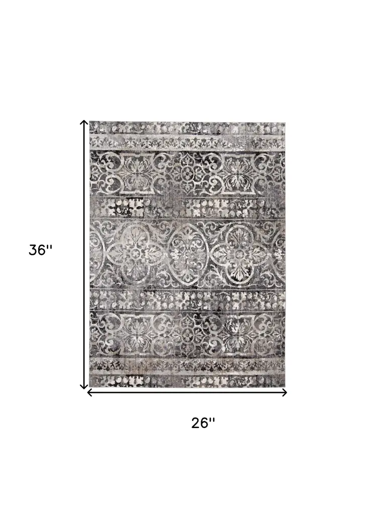 2' X 3' Gray Ivory And Taupe Abstract Stain Resistant Area Rug