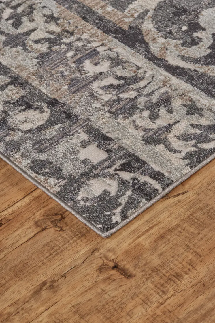 2' X 3' Gray Ivory And Taupe Abstract Stain Resistant Area Rug
