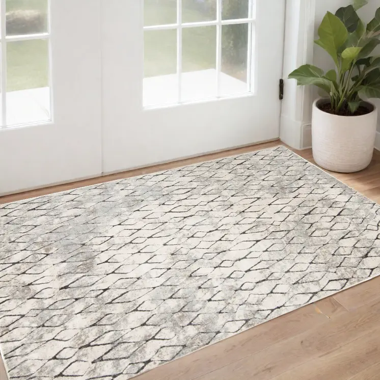 2' X 3' Ivory Gray And Taupe Abstract Stain Resistant Area Rug