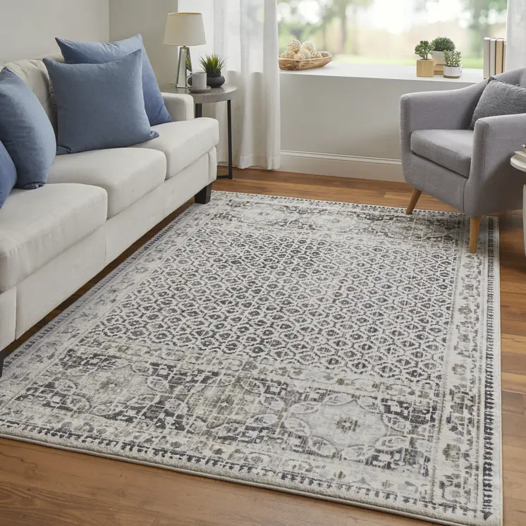 2' X 3' Ivory Taupe And Gray Abstract Stain Resistant Area Rug