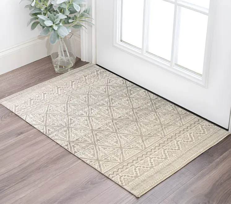 2' X 3' Gray and Ivory Geometric Hand Knotted Area Rug