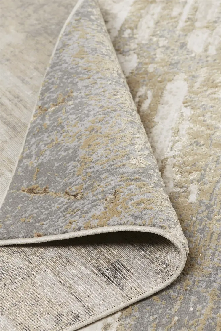 2' X 3' Ivory Gold And Gray Abstract Stain Resistant Area Rug
