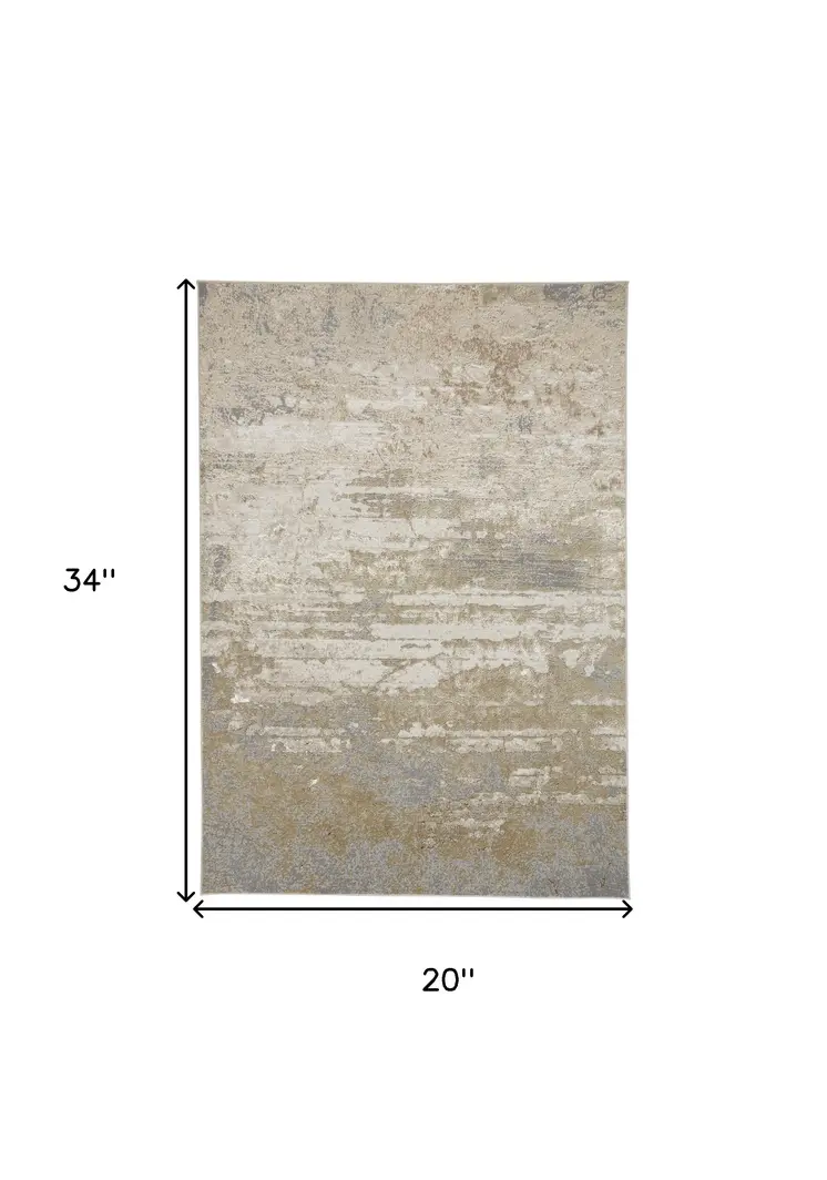 2' X 3' Ivory Gold And Gray Abstract Stain Resistant Area Rug