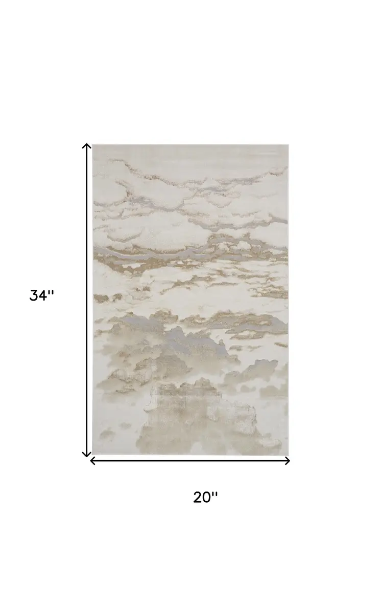 2' X 3' Ivory Tan And Gray Abstract Stain Resistant Area Rug