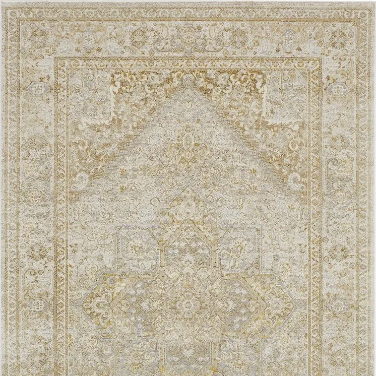 2' X 3' Ivory And Gold Floral Stain Resistant Area Rug