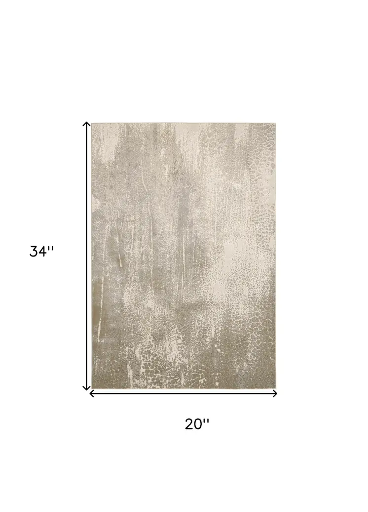 2' X 3' Ivory Gray And Gold Abstract Stain Resistant Area Rug