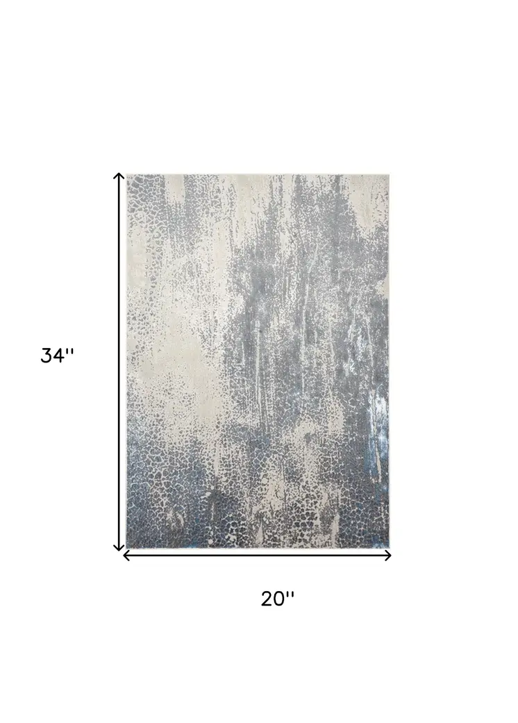 2' X 3' Gray Blue And Ivory Abstract Stain Resistant Area Rug
