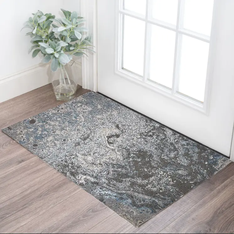 2' X 3' Blue and Gray Abstract Power Loom Area Rug