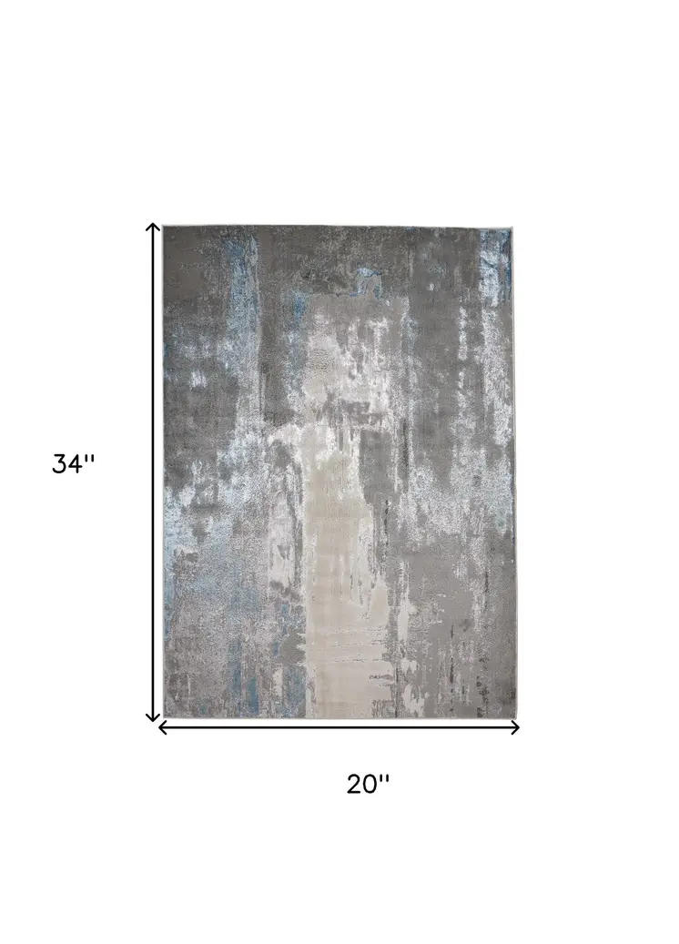 2' X 3' Gray Ivory And Blue Abstract Stain Resistant Area Rug