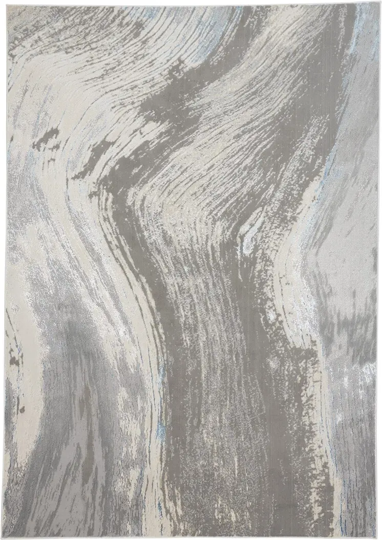 2' X 3' Gray and Ivory Abstract Power Loom Area Rug