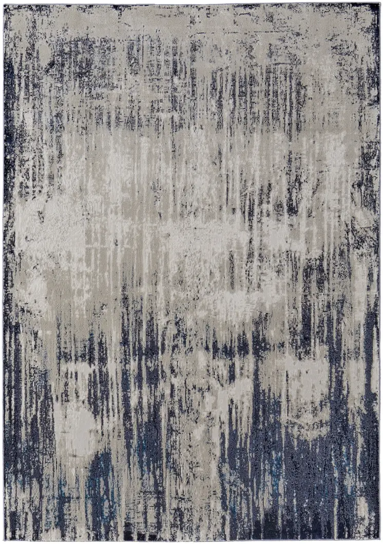 2' X 3' Blue and Ivory Abstract Power Loom Distressed Area Rug