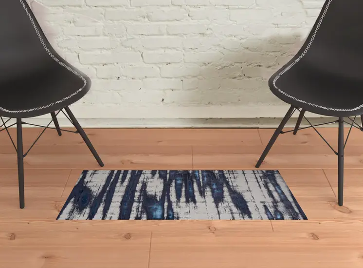 2' X 3' Ivory Blue And Gray Abstract Power Loom Distressed Area Rug
