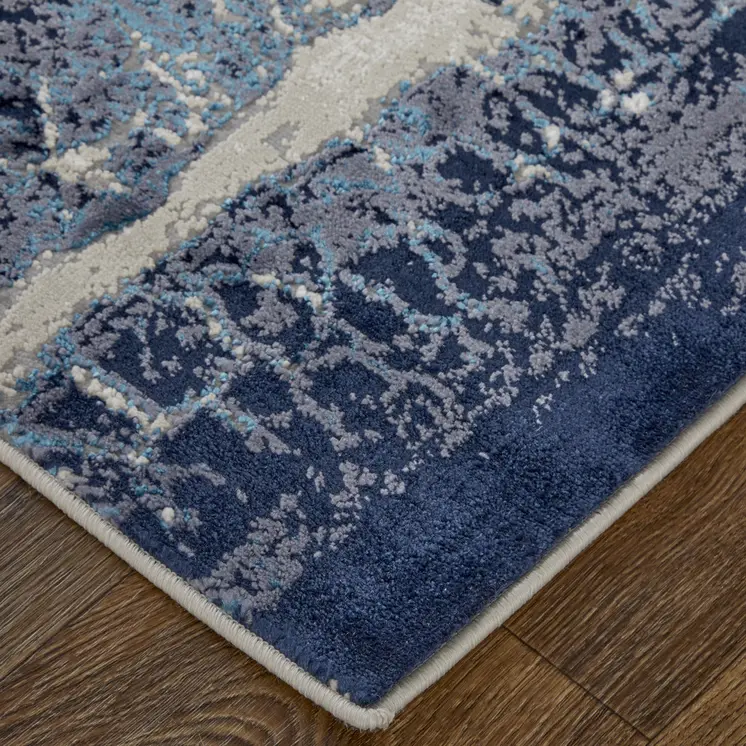 2' X 3' Ivory Blue And Black Abstract Power Loom Distressed Area Rug