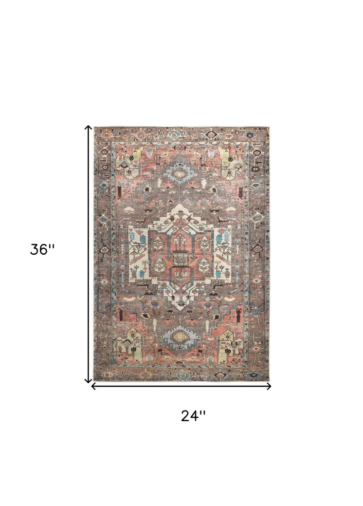 2' X 3' Taupe Red And Brown Floral Area Rug