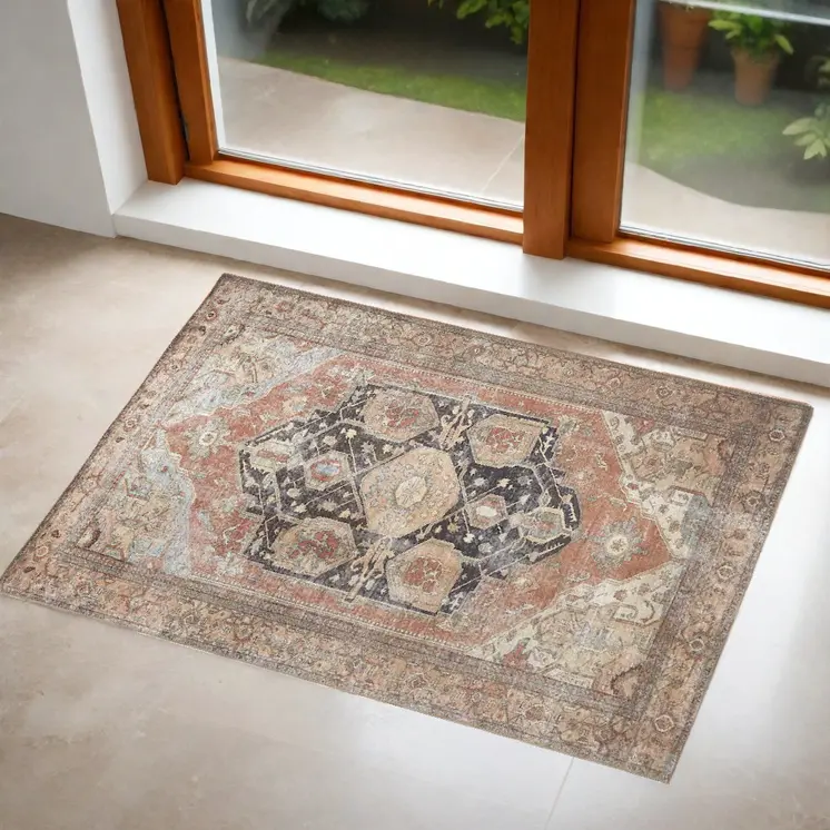 2' X 3' Orange Brown And Taupe Abstract Area Rug