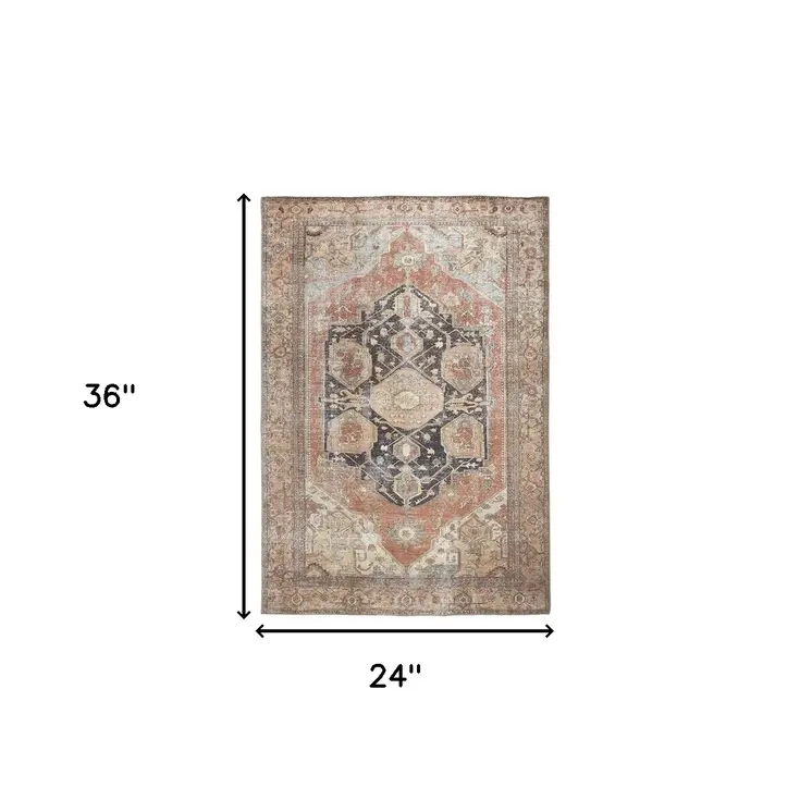 2' X 3' Orange Brown And Taupe Abstract Area Rug