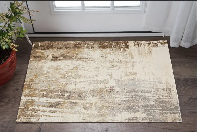 2' X 3' Tan Ivory And Gray Abstract Area Rug