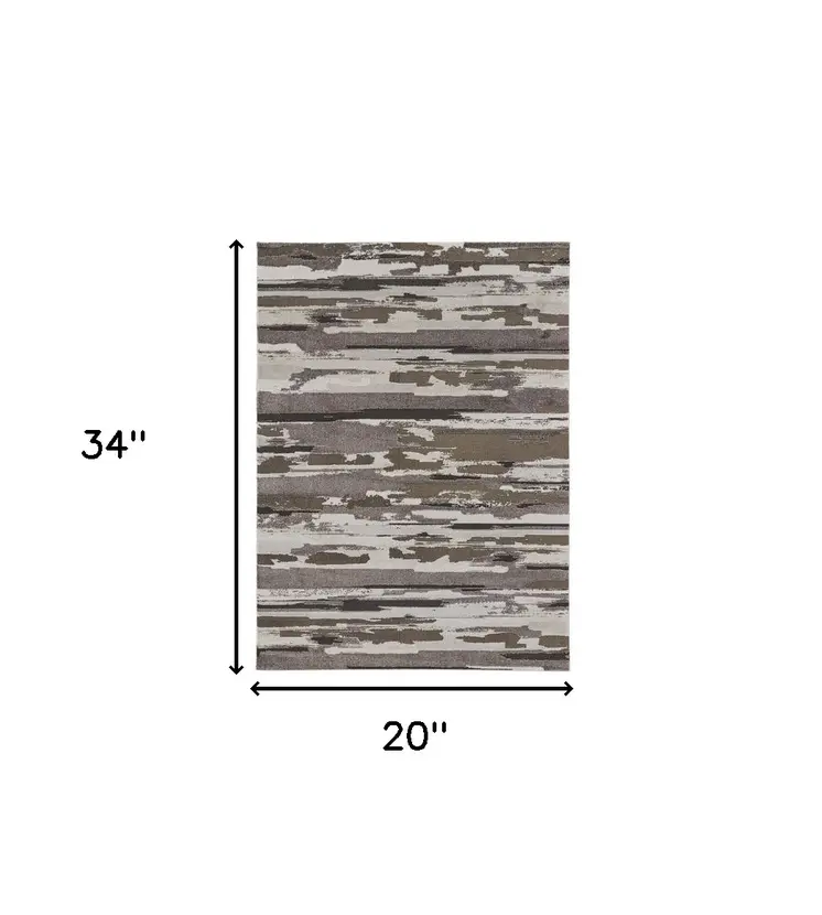 2' X 3' Brown and Ivory Abstract Power Loom Distressed Area Rug