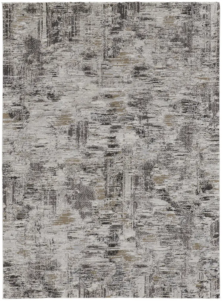 2' X 3' Brown and Ivory Abstract Power Loom Distressed Area Rug