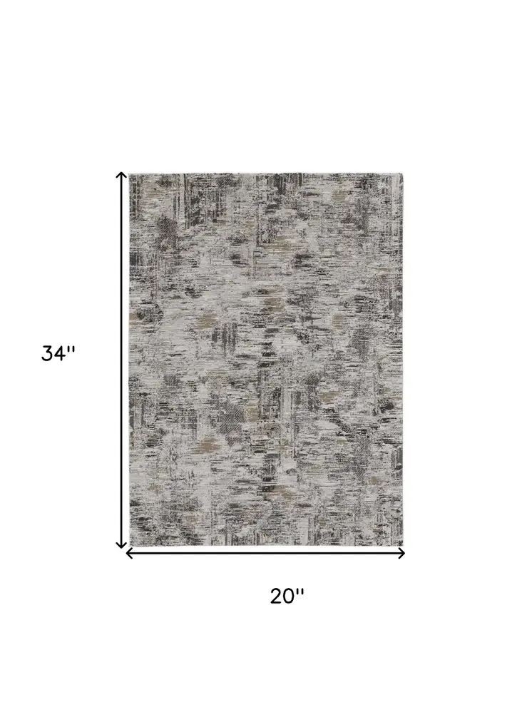 2' X 3' Brown and Ivory Abstract Power Loom Distressed Area Rug