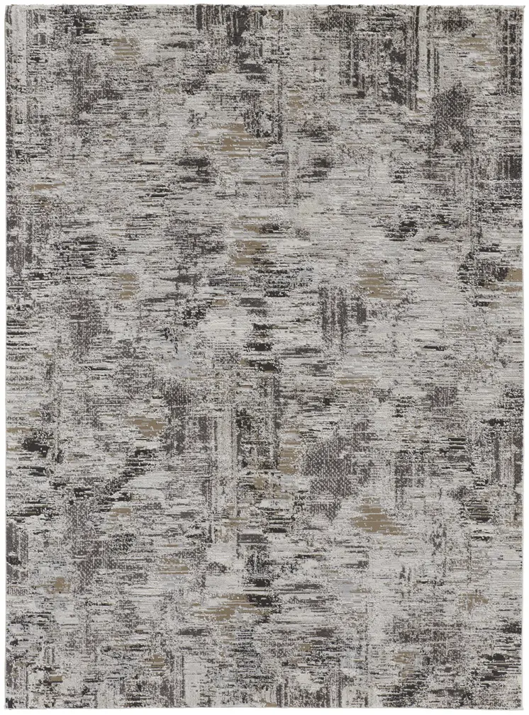 2' X 3' Brown and Ivory Abstract Power Loom Distressed Area Rug