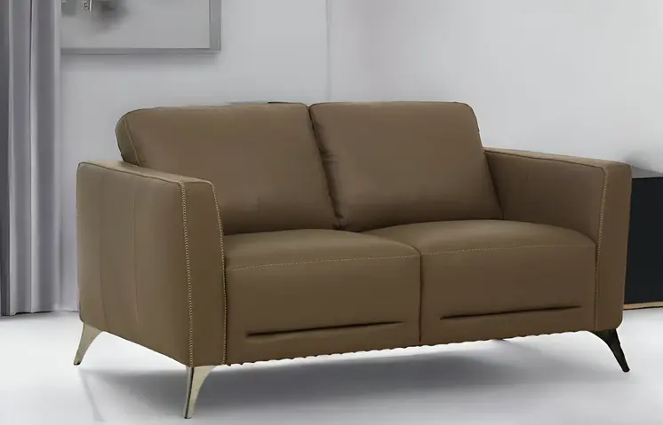 59" Brown And Silver Leather Loveseat