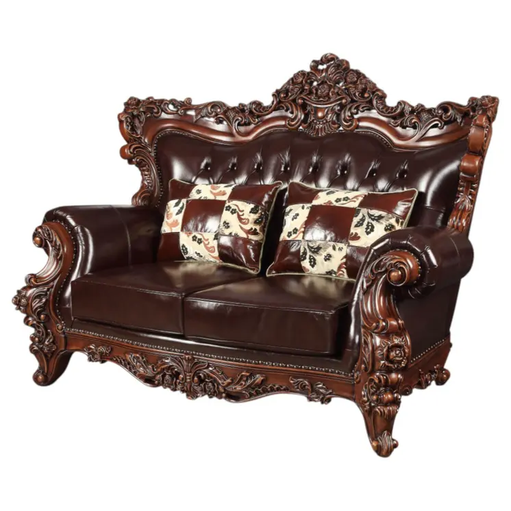 71" Espresso And Brown Faux Leather Curved Loveseat