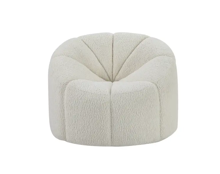 38" White and Black Sherpa Swivel Barrel Chair