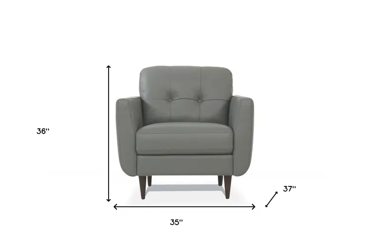 35" Gray and Black Genuine Leather Tufted Arm Chair
