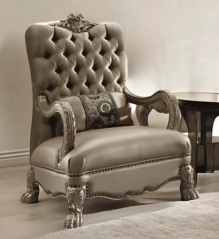 34" Bone and Gold Velvet Tufted Chesterfield Chair And Toss Pillow