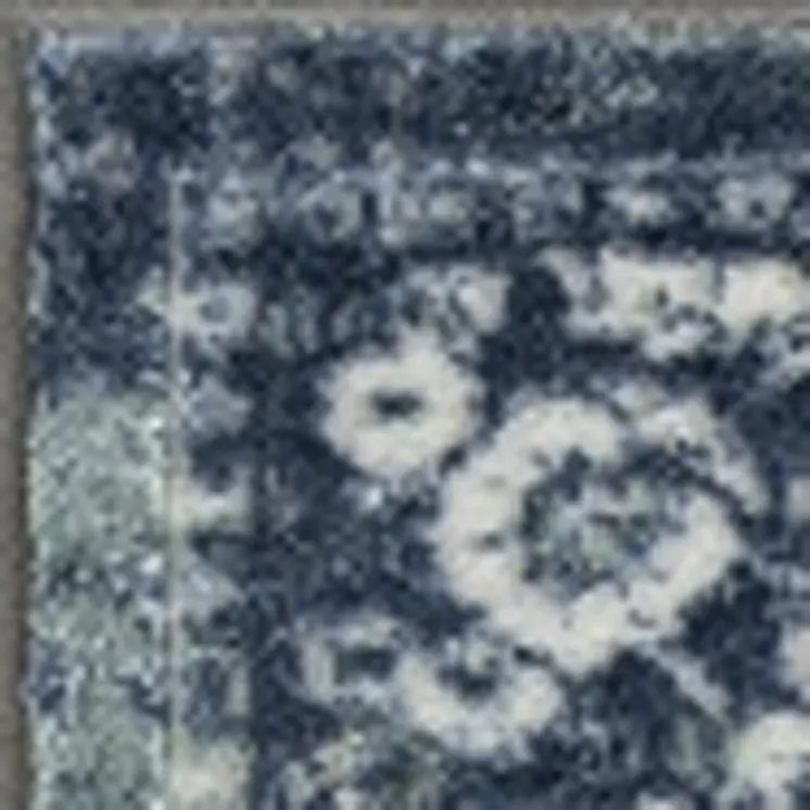5' X 7' Blue Floral Stain Resistant Area Rug