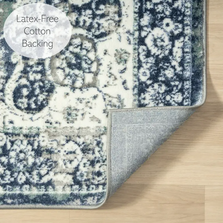 5' X 7' Blue Floral Stain Resistant Area Rug