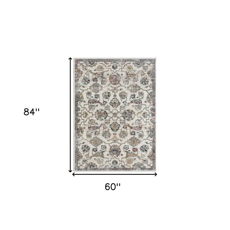 5' X 7' Gray Floral Area Rug