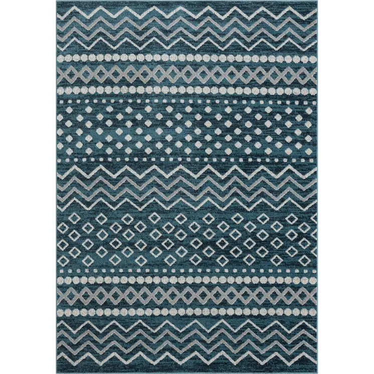 5' X 7' Blue Geometric Washable Area Rug