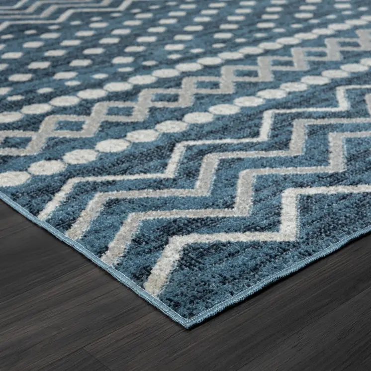 5' X 7' Blue Geometric Washable Area Rug