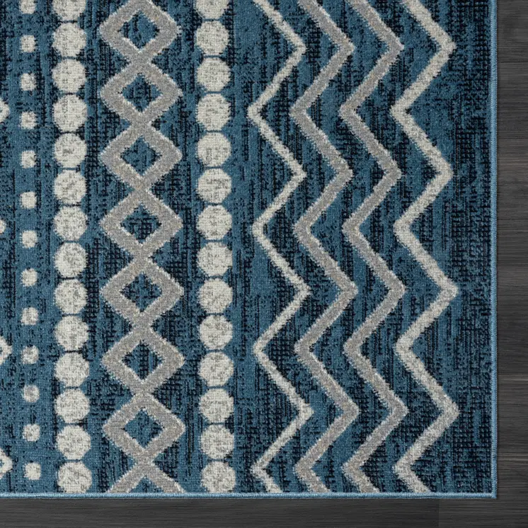 5' X 7' Blue Geometric Washable Area Rug