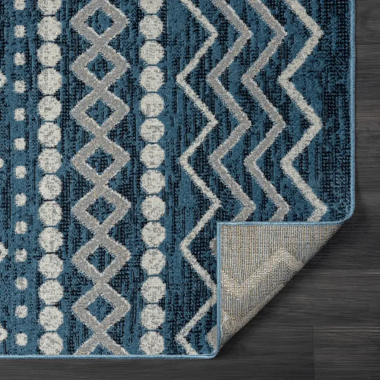 5' X 7' Blue Geometric Washable Area Rug